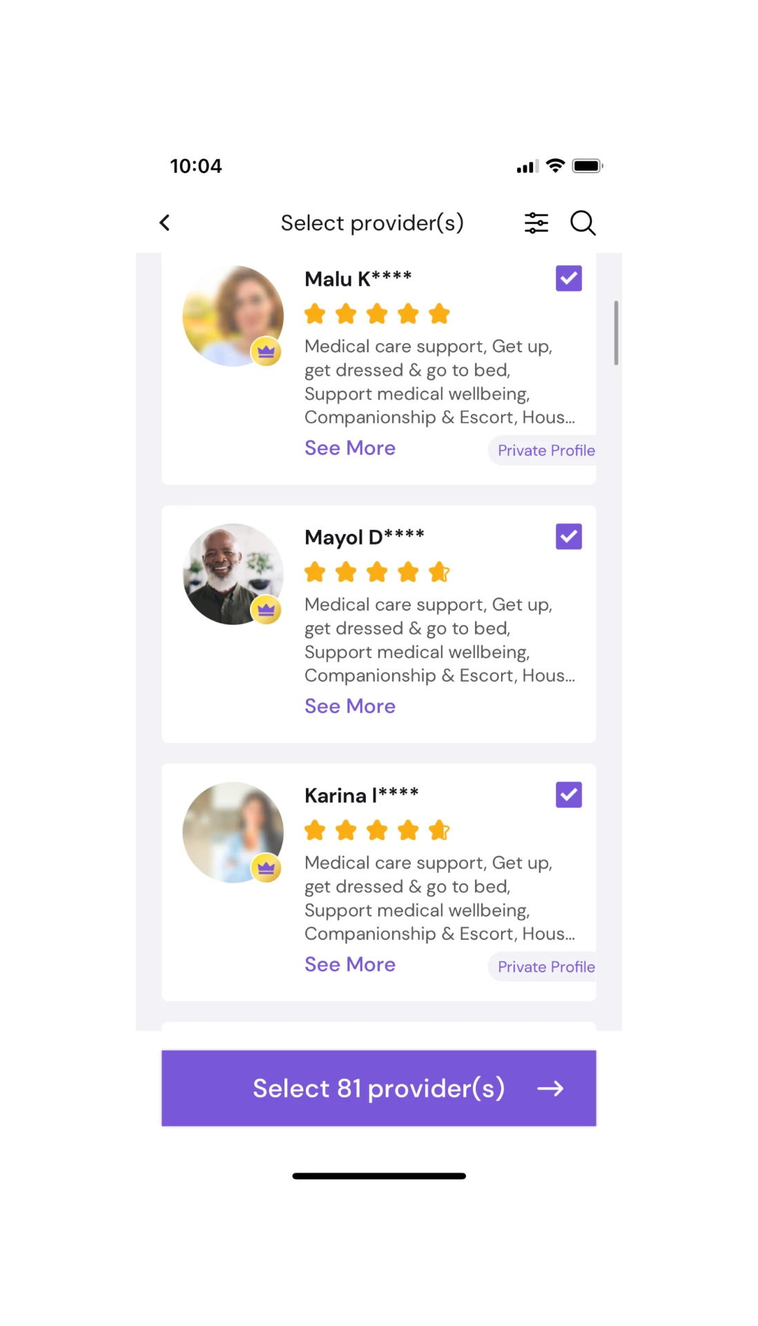 Flexxi family app — Select provider