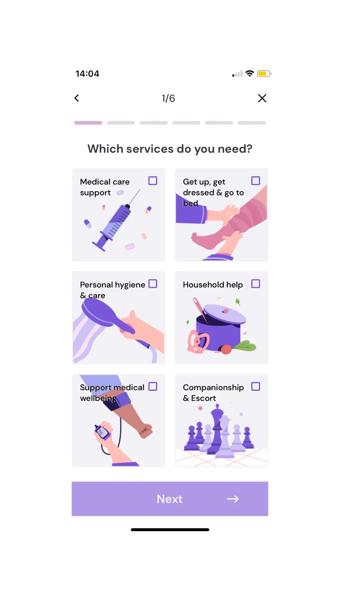 Flexxi family app — Select service