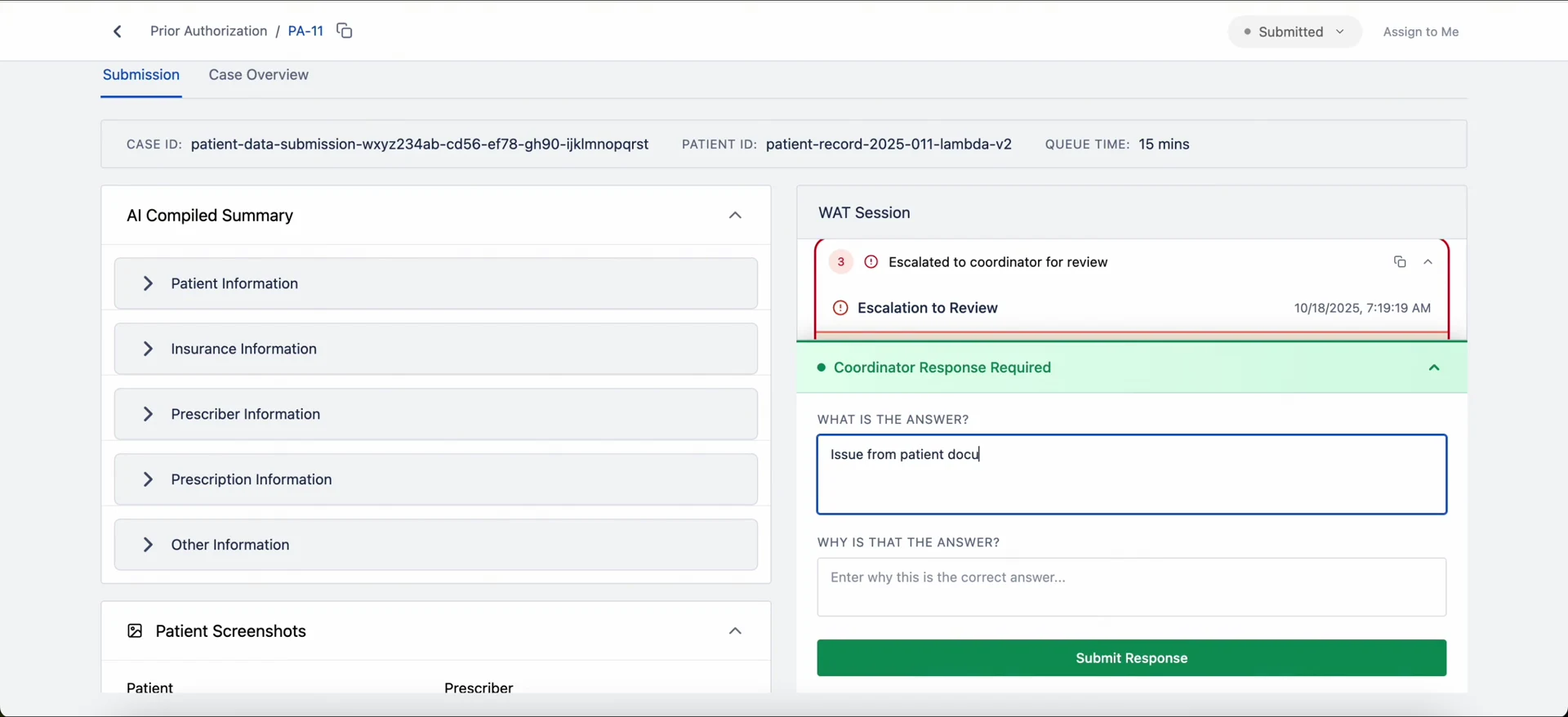 Neon coordinator response form inside the case