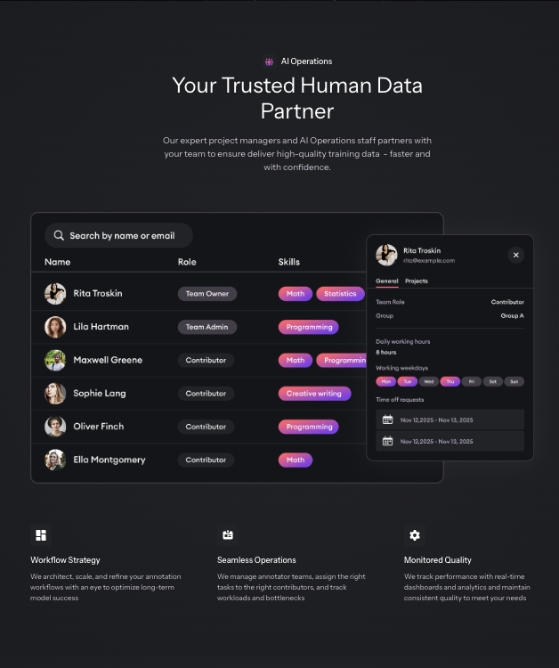Legacy AI Data Services section in Webflow before migration