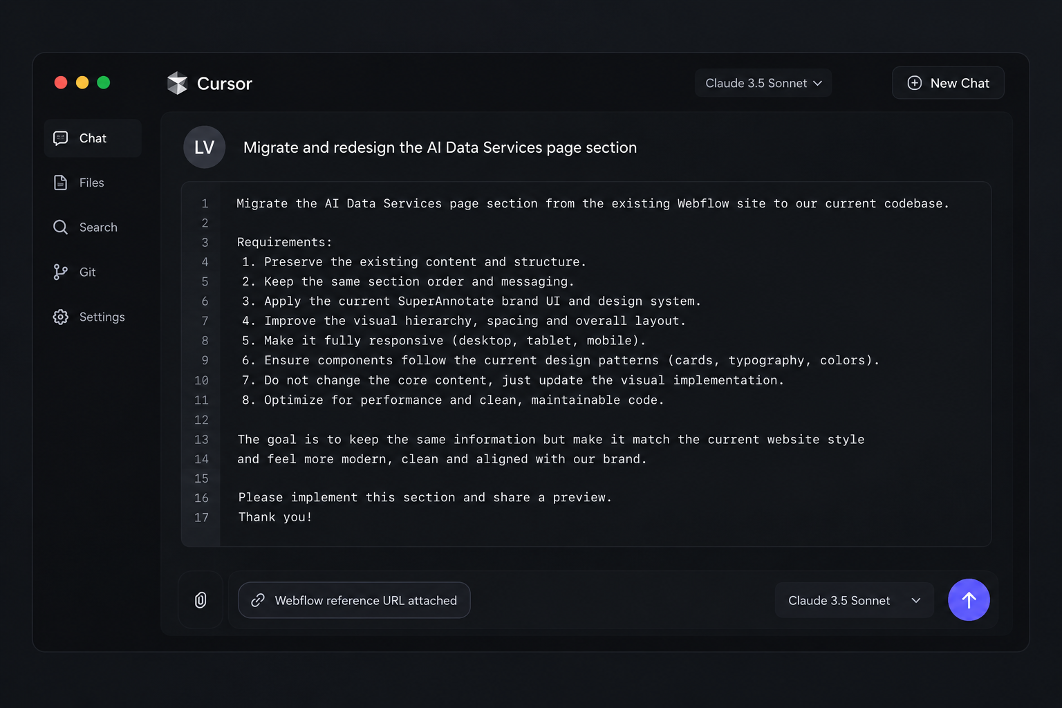 Reconstructed migration prompt in Cursor