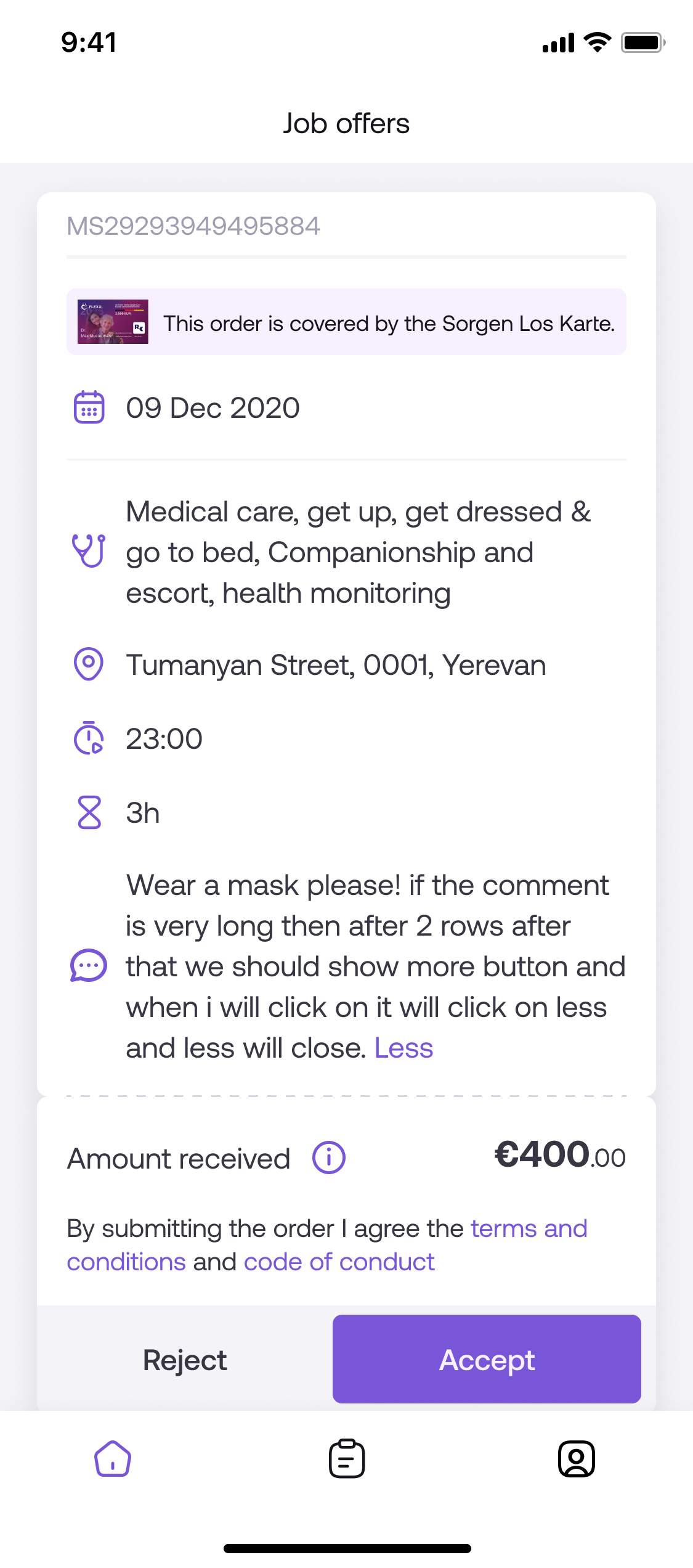 Caregiver app — Receive offer